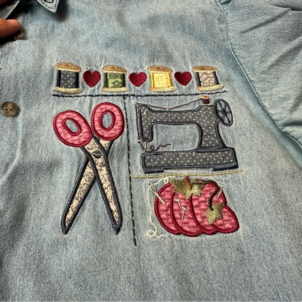 Vintage Embroidered Denim Shirt | Button-Down Sewing Motif ·Christopher & Banks - Picture 8 of 10